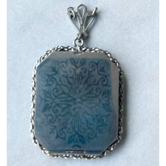 Antique Art Deco Sterling Guilloché Silhouette Locket Pendant 1920s Sterling - Picture 5 of 6